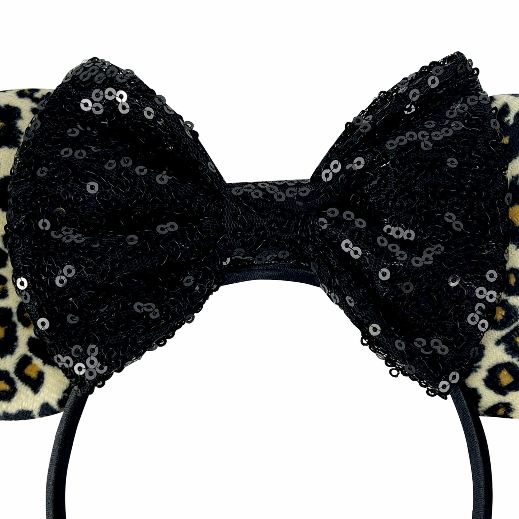 Foeran Sequin Mouse Ears Headband with Bow for Kids Adults Women Black