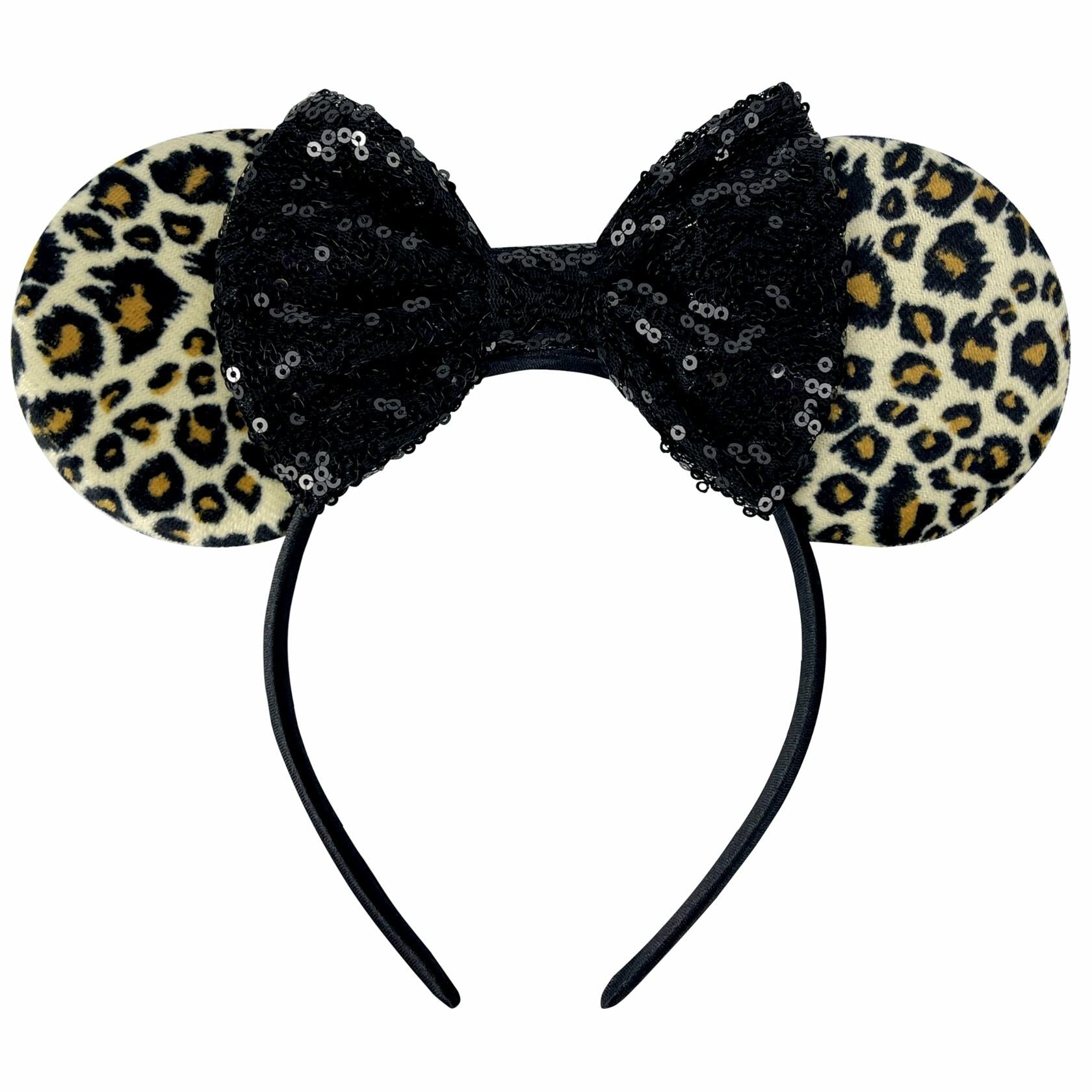 Foeran Sequin Mouse Ears Headband with Bow for Kids Adults Women Black