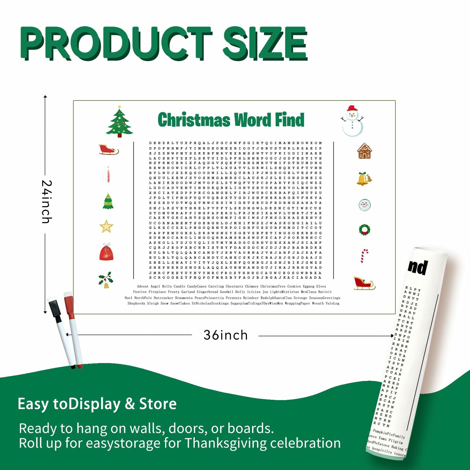 Christmas Word Search Poster Jumbo 36x24in 50 Words Holiday Game