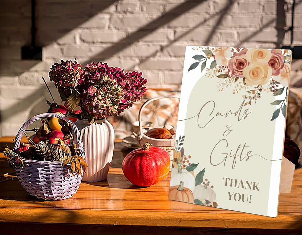 Serach Pumpkin Baby Shower Table Sign Wooden Stand Fall Floral YD16
