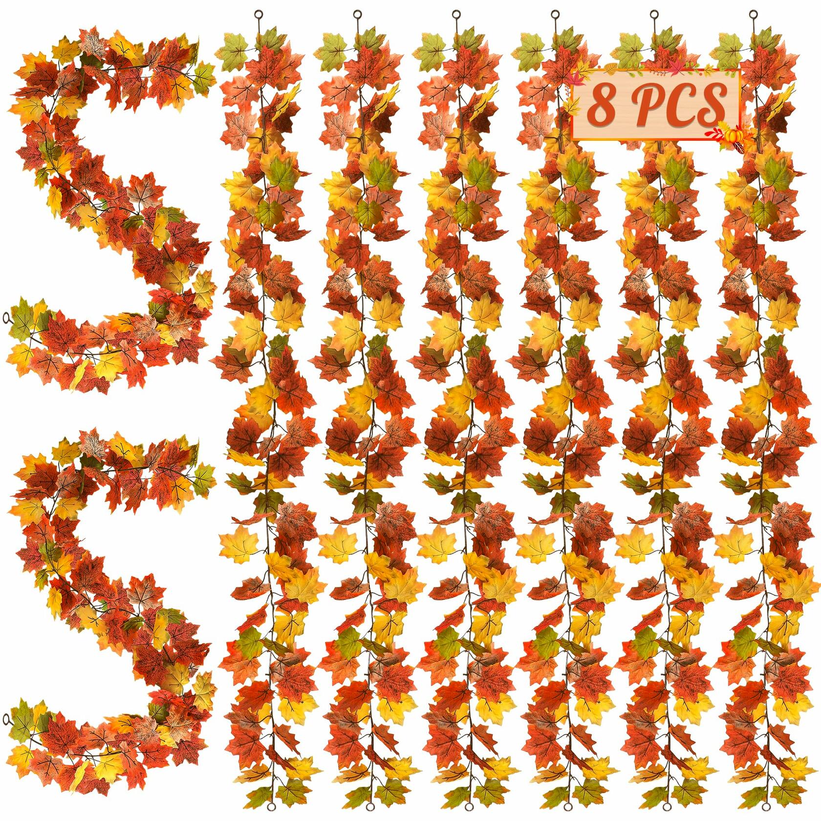 Helimoto Maple Leaf Garland 8 Pack 47.2FT Green Artificial Fall Leaves