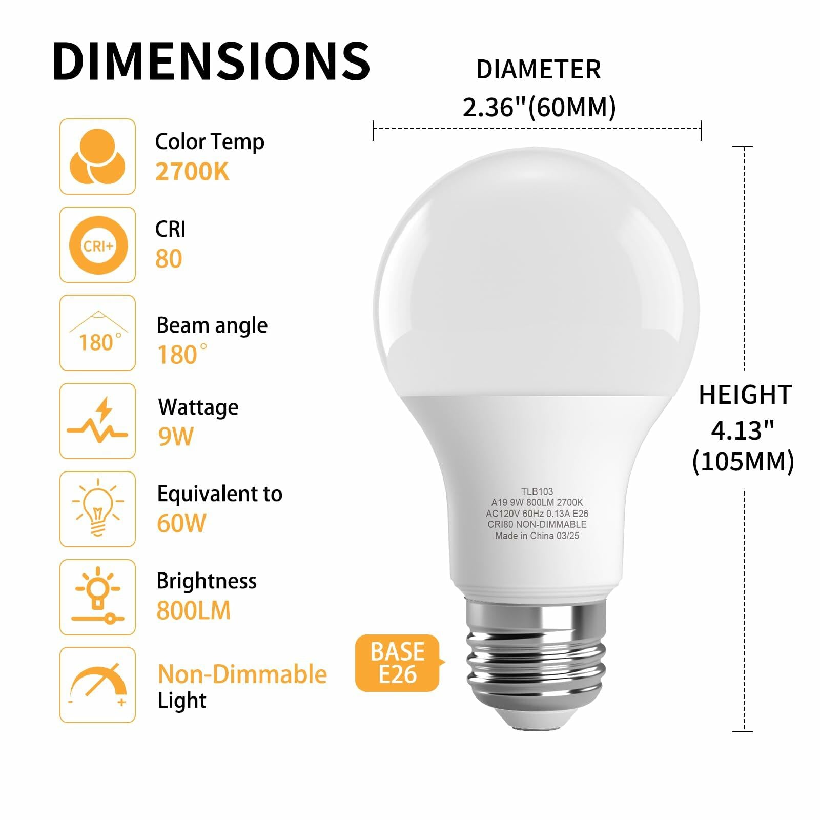 novapollo A19 9W LED Bulb 800 Lumens 2700K Soft White 6 Pack