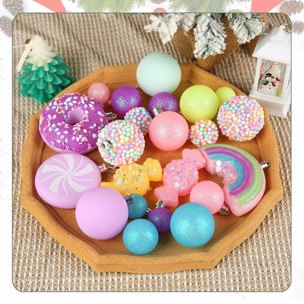 ROSELEAF Christmas Tree Ornaments Set 40 Pack Shatterproof Pink Purple Green