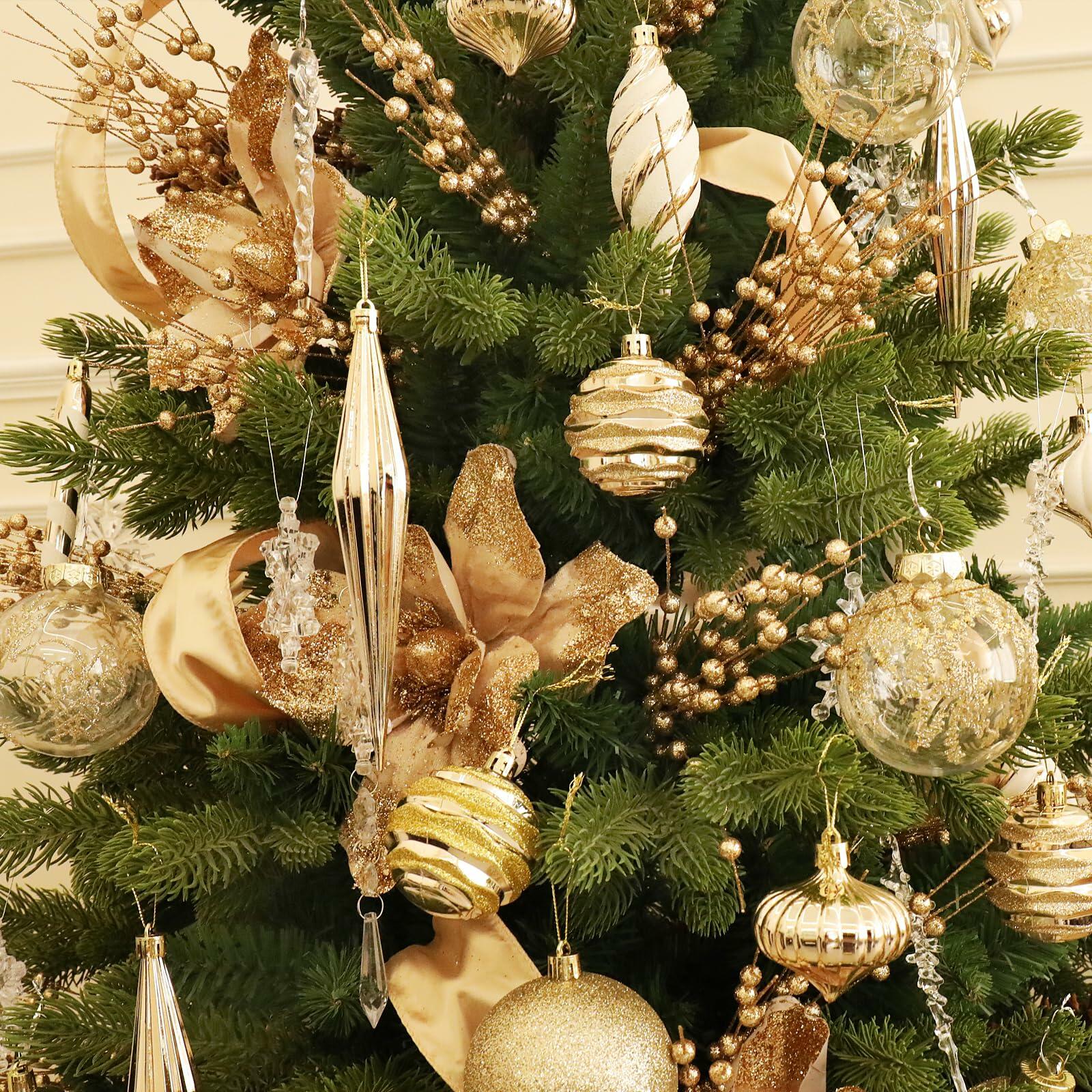 5th LILY Christmas Ball Ornaments Set Shatterproof 24 PCS Champagne Plastic