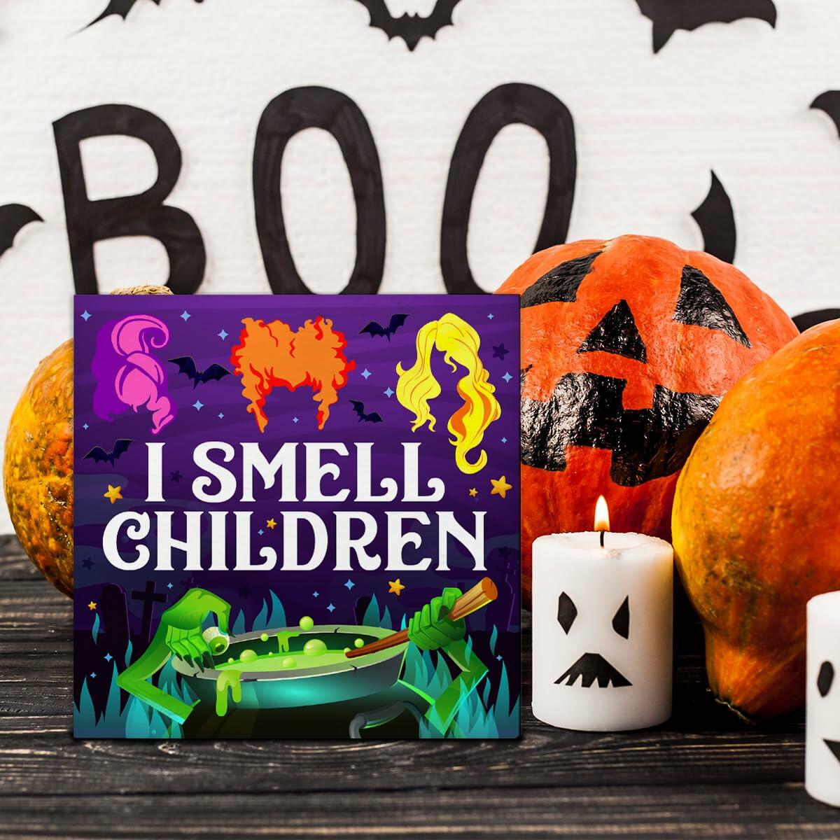 Hijie Halloween Wooden Sign I Smell Children Indoor Decor 5x5 Inches