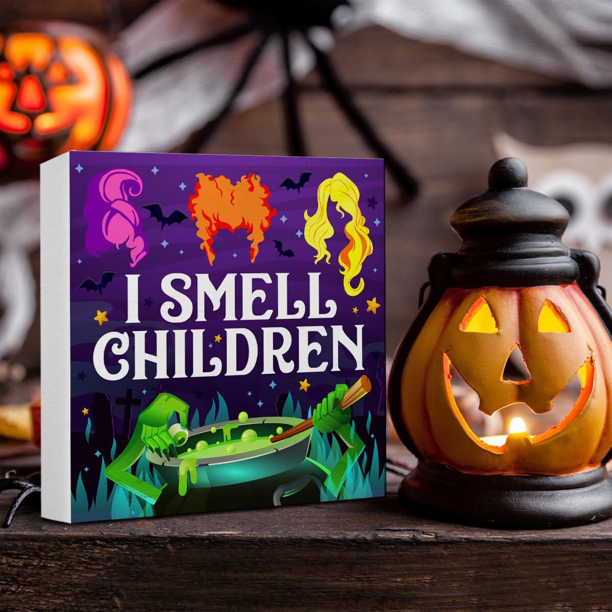 Hijie Halloween Wooden Sign I Smell Children Indoor Decor 5x5 Inches