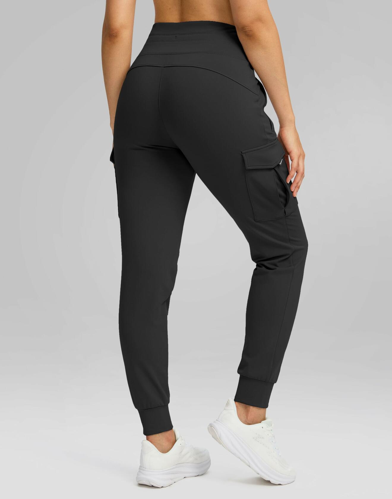 SANTINY Women Fleece Lined Cargo Joggers Waterproof Black Size L