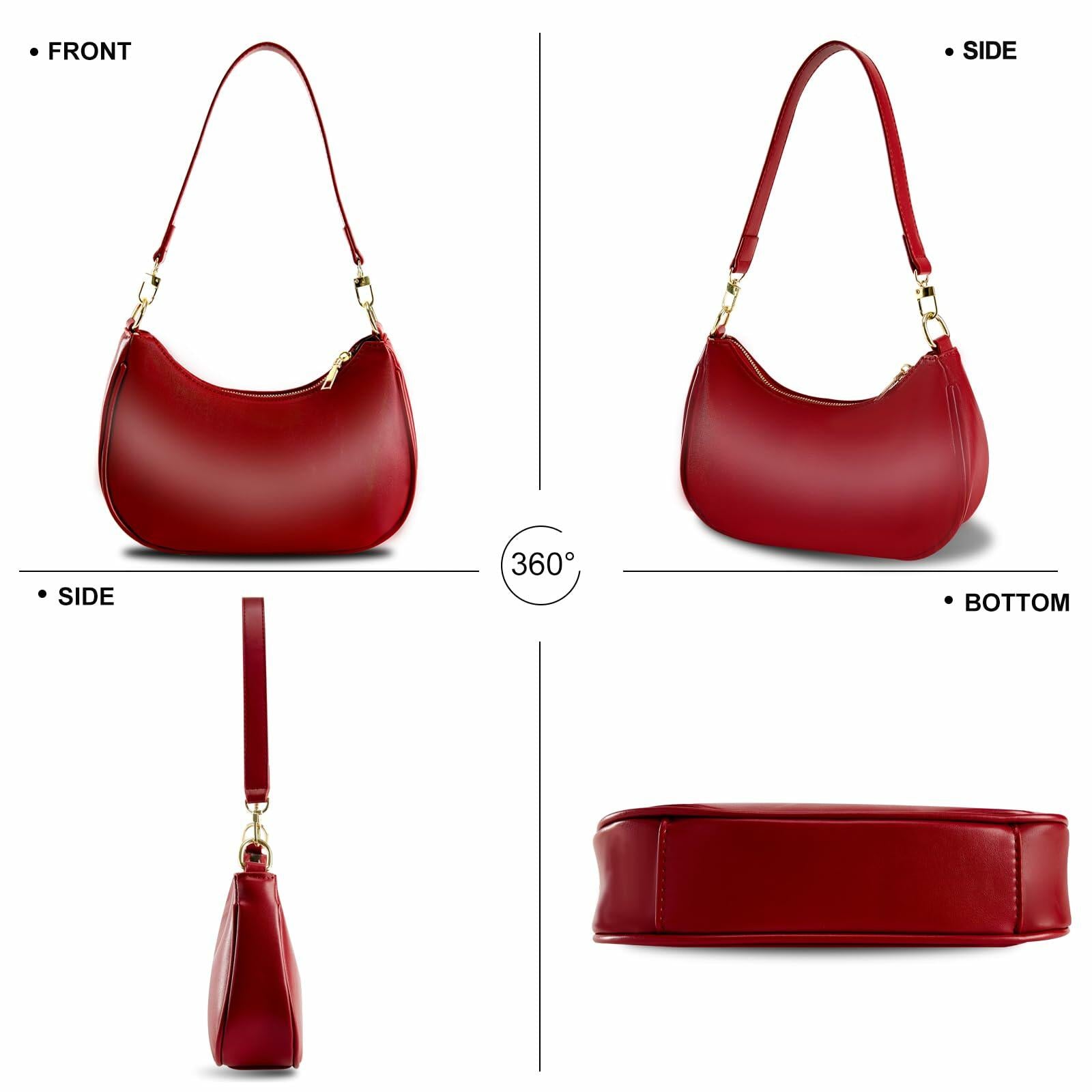 KUNZHAN Leather Shoulder Bag Women Hobo Tote Mini Clutch Purse Red