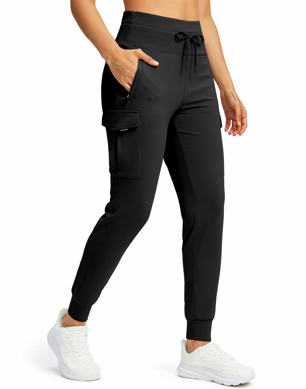 SANTINY Women Fleece Lined Cargo Joggers Waterproof Black Size L