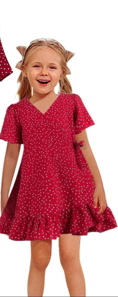 AWIBMK Mommy and Me Dress 3D Flowers Bowknot Red White Dots Size 2T