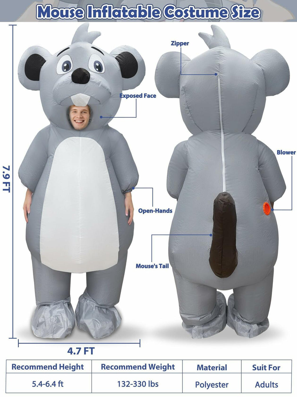 Camlinbo Inflatable Adult Blow Up Rat Costume Body Suit Multicolor One Size