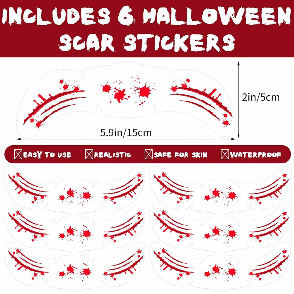 Halloween Scary Glitter Freckles 6 Pcs Scars Stitches Face Tattoo Sparkle