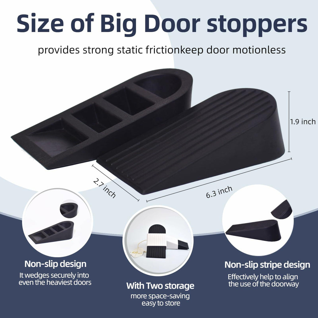 ELYXKY Rubber Door Stopper King-Size 2PCS Heavy-Duty Non-Slip Black