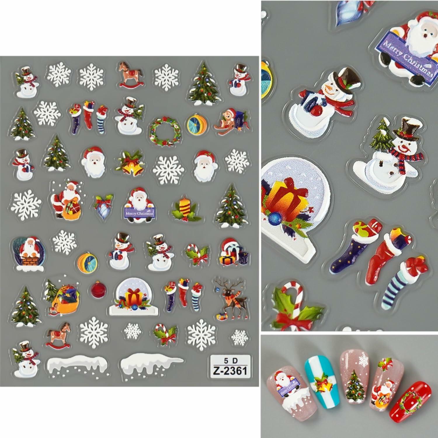 Namrec Christmas Nail Decals 5D Embossed Tree Santa Snowflake 2 Sheets