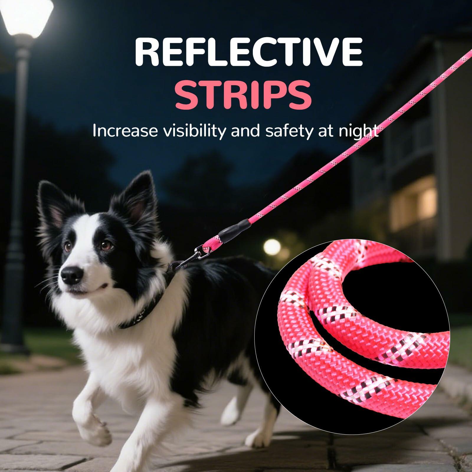 YALAVA Dog Leash 5FT Heavy Duty Reflective Nylon Rope Pink Padded Handle
