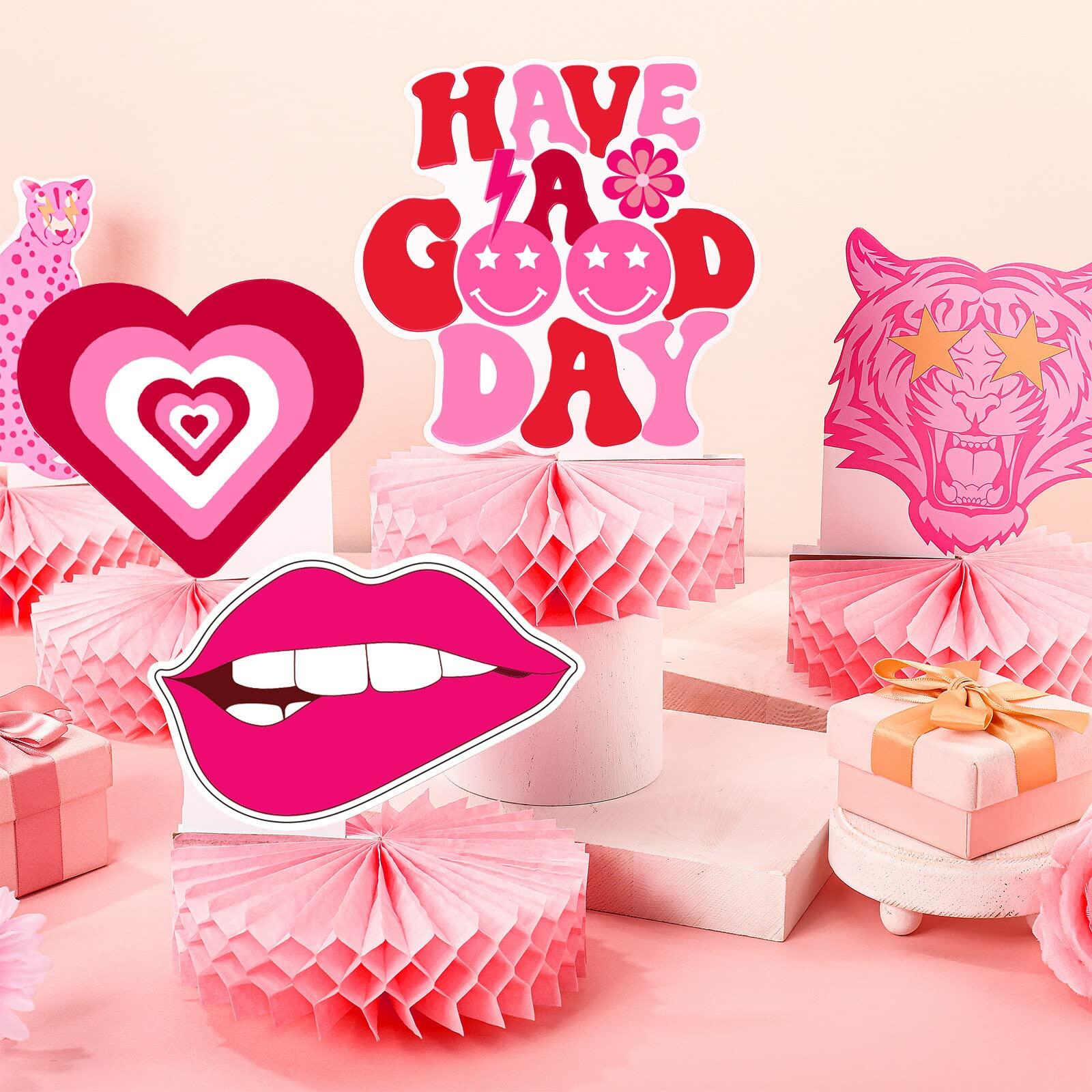 Sinmoe 9pcs Hot Pink Preppy Honeycomb Table Centerpiece Party Decor