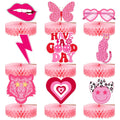 Sinmoe 9pcs Hot Pink Preppy Honeycomb Table Centerpiece Party Decor