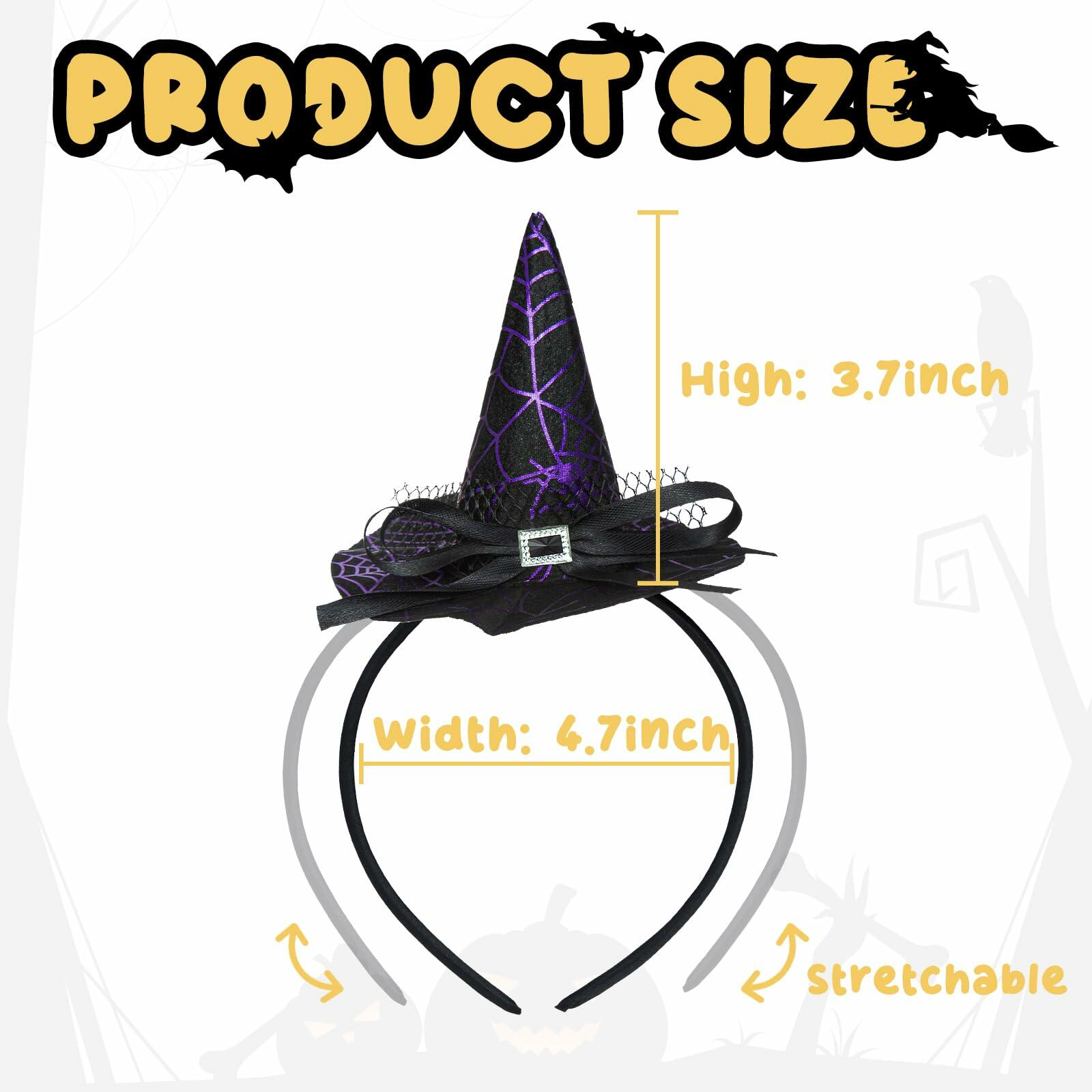 Edoneery Halloween Witch Hat Headband with Veil Feathers Purple for Women