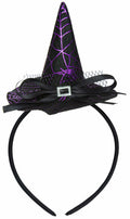 Edoneery Halloween Witch Hat Headband with Veil Feathers Purple for Women