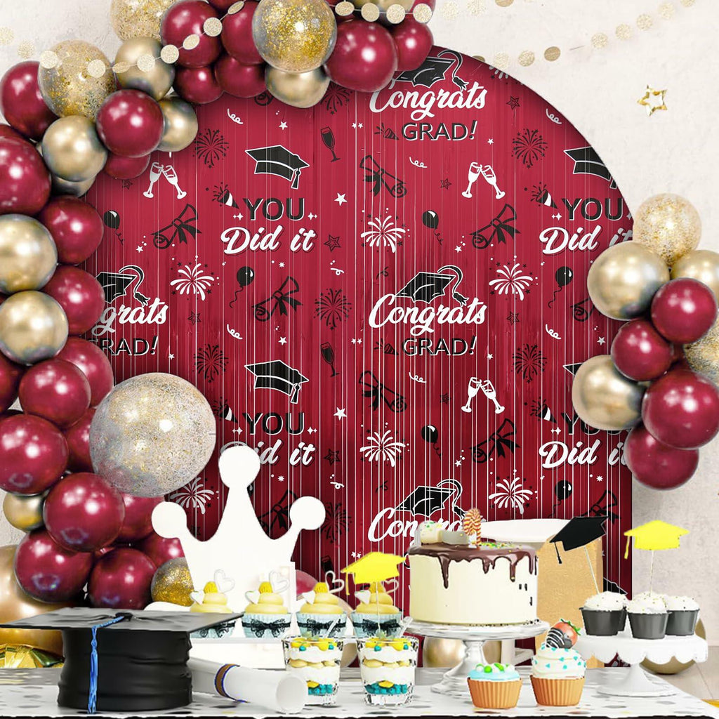 Pedel 2025 Graduation Foil Fringe Curtains 2 Pack 3.2x6.5ft Maroon Black