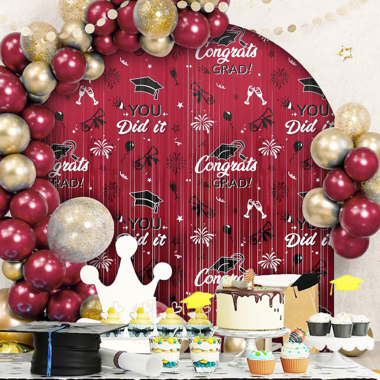 Pedel 2025 Graduation Foil Fringe Curtains 2 Pack 3.2x6.5ft Maroon Black