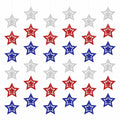 hhdatc 4th of July Hollow Out Star Banner Red Silver Blue Paper Decor