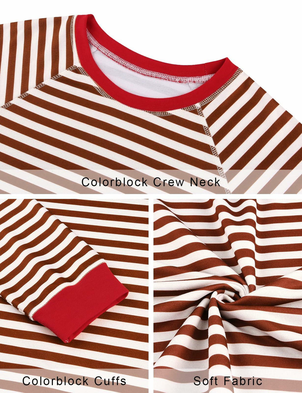 Misyula Style Plus Size Striped Color Block Sweatshirt Red Brown Size XL