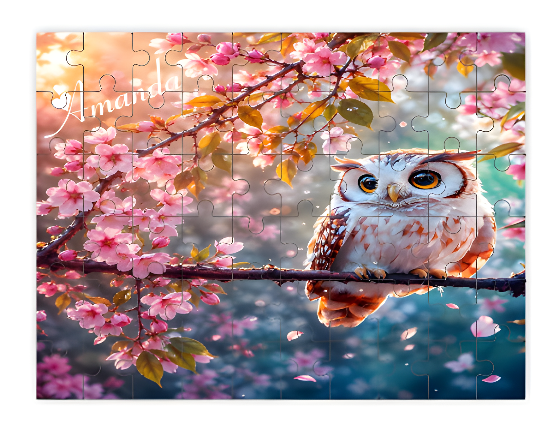 Personalized Owl Cherry Blossom Wooden Puzzle | 60 Pieces | 15x20cm