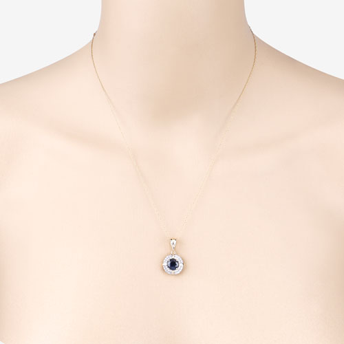 1.71 Carat Genuine Blue Sapphire and White Diamond 10K Yellow Gold Pendant