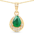 0.89 Carat Genuine Zambian Emerald and White Diamond 14K Yellow Gold Pendant