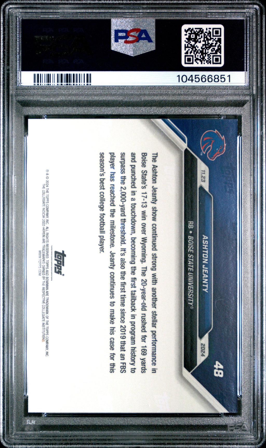Graded 2024 Topps Bowman U Now Ashton Jeanty #48 Rookie RC Football Card PSA 9 Mint