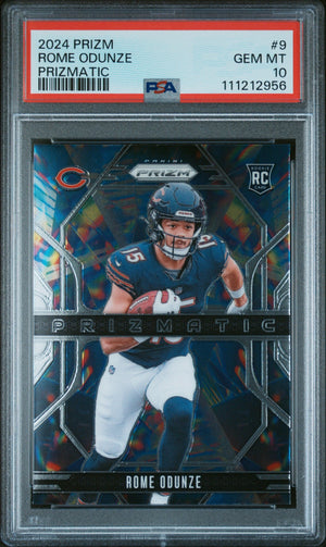Graded 2024 Panini Prizm Rome Odunze #9 Prizmatic Rookie RC Football Card PSA 10 Gem Mint
