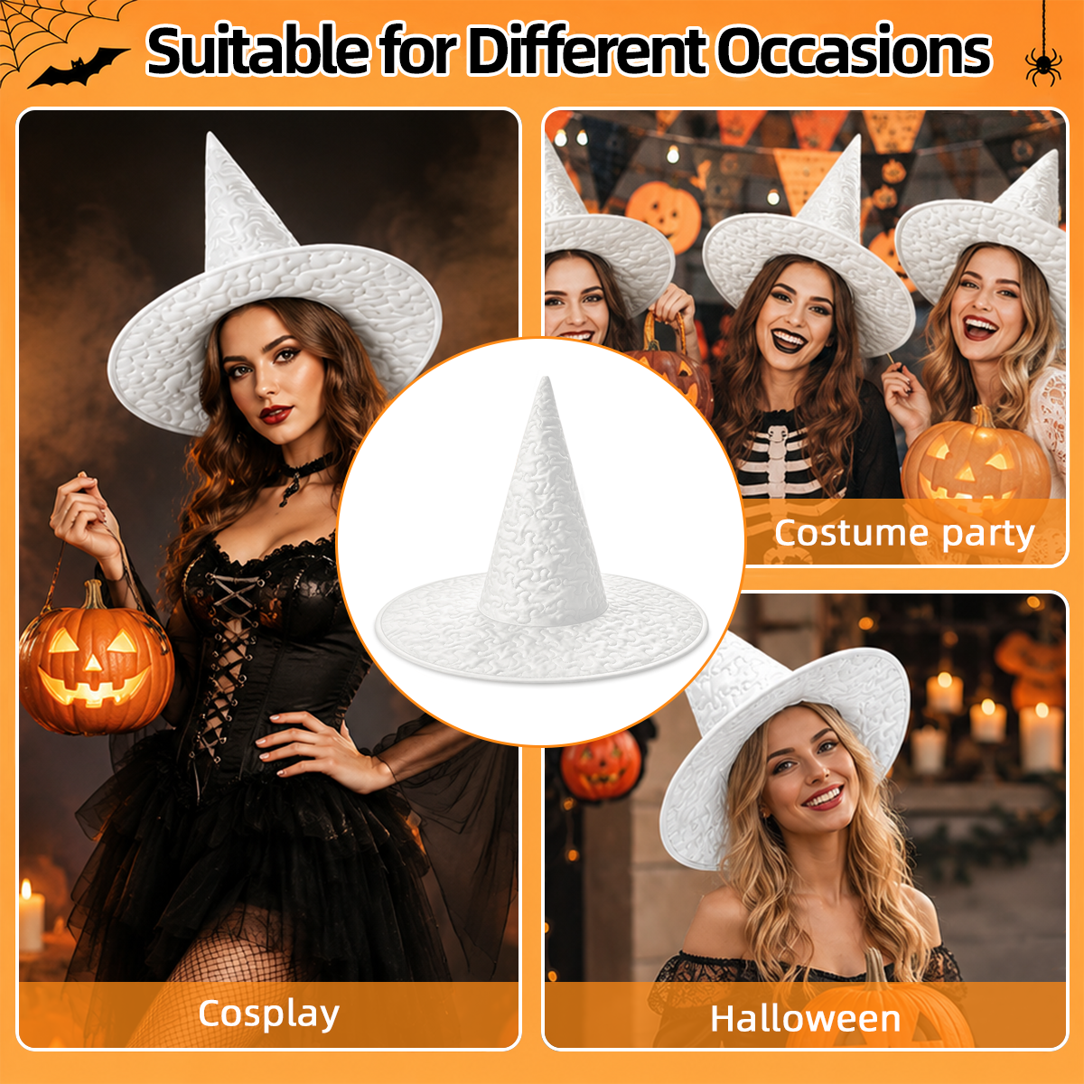 Personalized Halloween Witch Hat with Custom Name – Orange Halloween Pattern Costume Hat for Adults & Teens