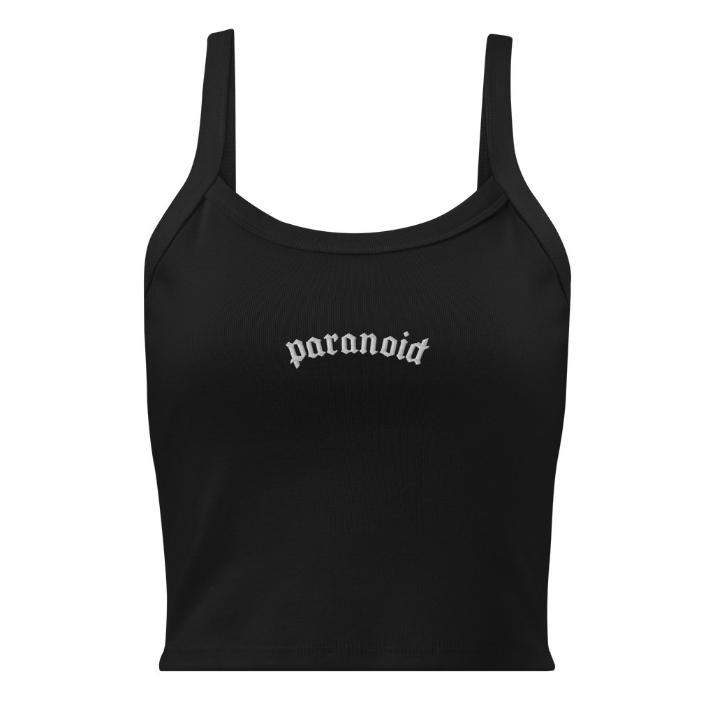 Paranoid Embroidered Ribbed Cropped Tank Top