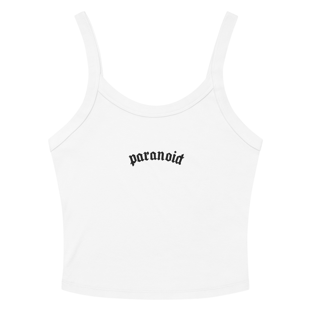 Paranoid Embroidered Ribbed Cropped Tank Top