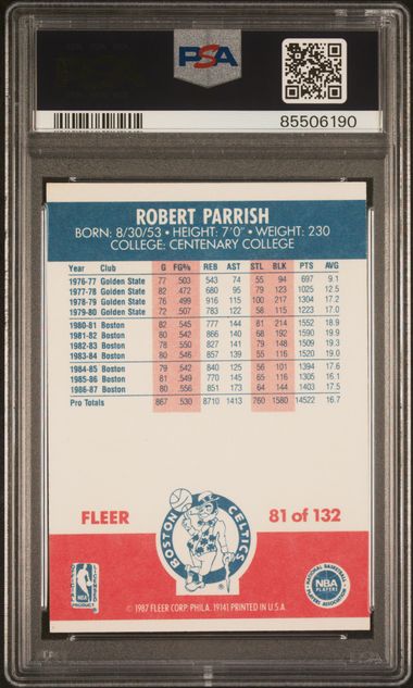 Graded 1987 Fleer Robert Parish #81 Basketball Card PSA 9 Mint