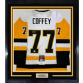 Framed Autographed/Signed Paul Coffey 35x39 Pittsburgh White Hockey Jersey JSA COA