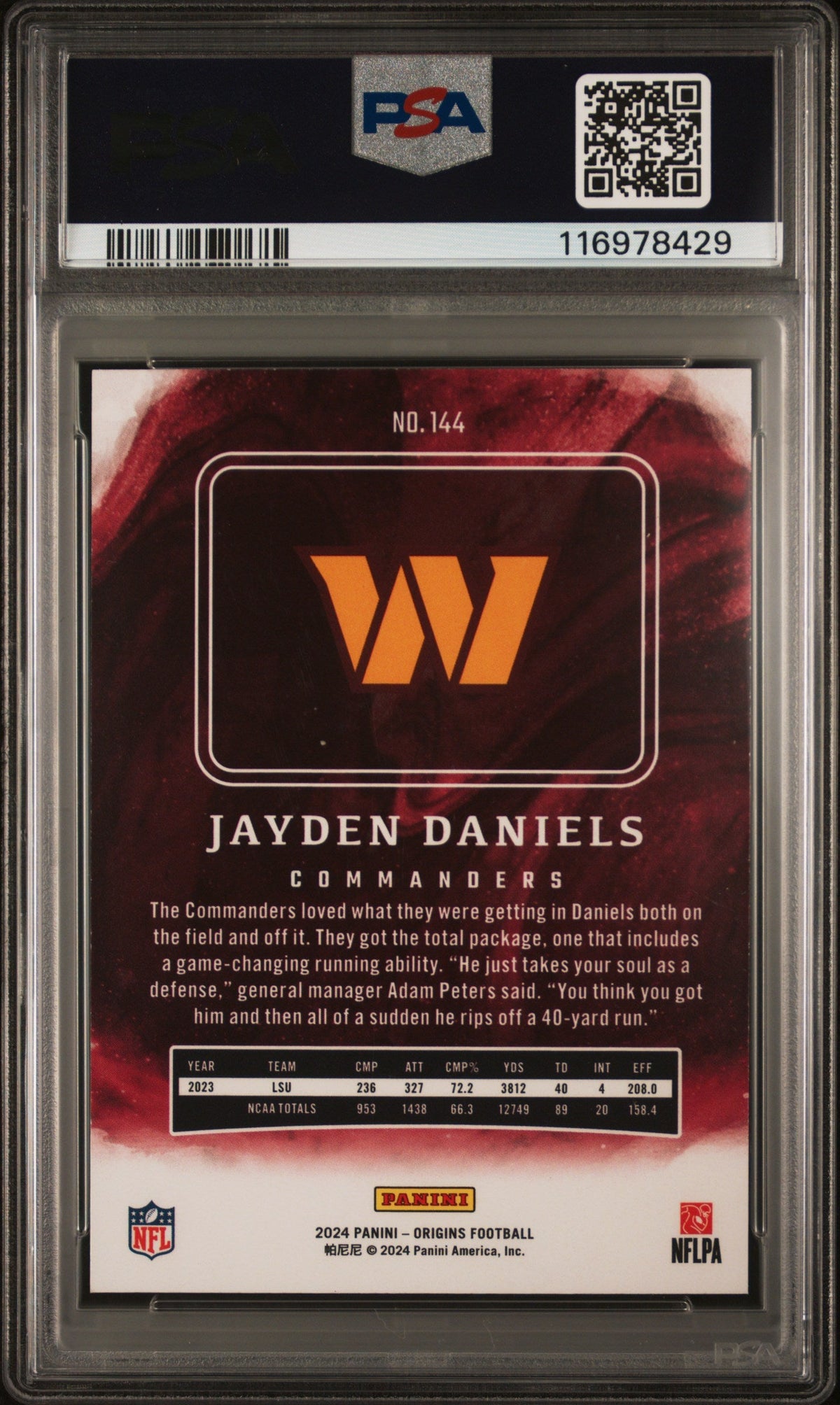 Graded 2024 Panini Origins Jayden Daniels #144 Rookie RC Football Card PSA 10 Gem Mint