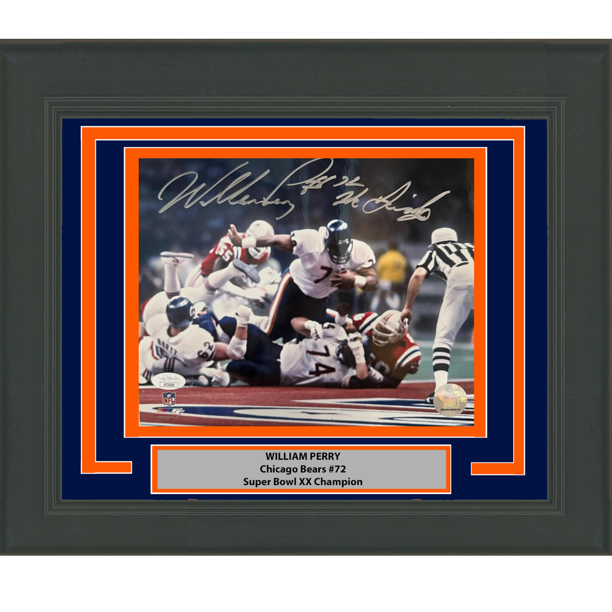 Framed Autographed/Signed William Perry Chicago Bears 8x10 Football Photo JSA COA