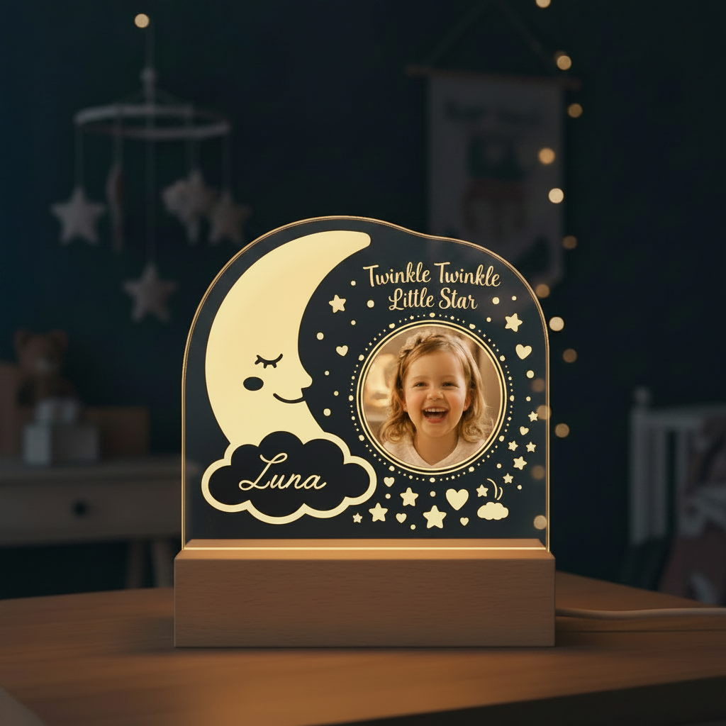 Personalized Twinkle Little Star Photo Night Light - Add your Name + Upload your Photo
