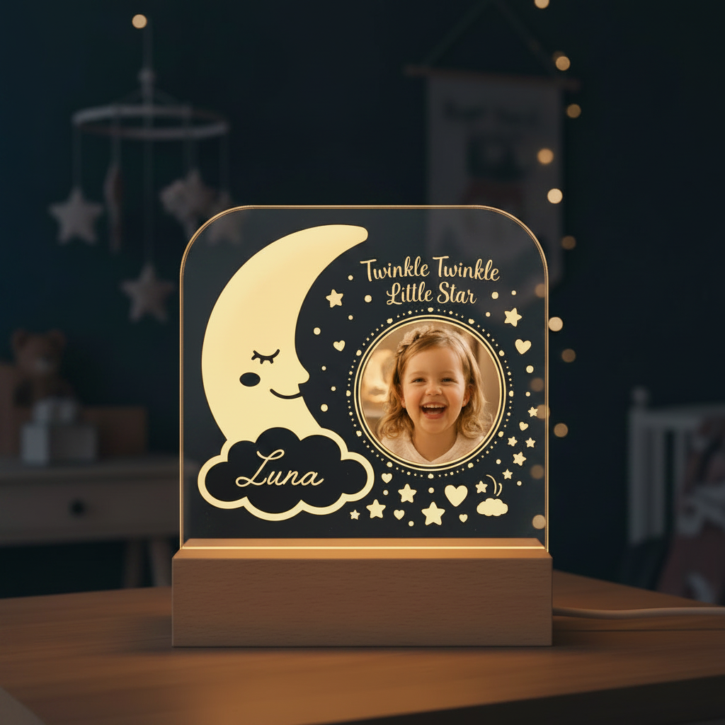 Personalized Twinkle Little Star Photo Night Light - Add your Name + Upload your Photo
