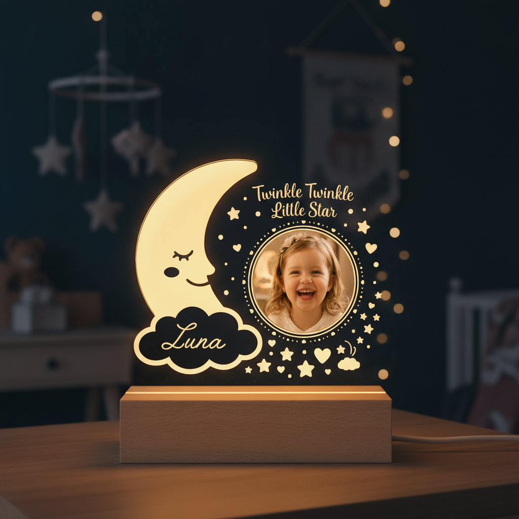 Personalized Twinkle Little Star Photo Night Light - Add your Name + Upload your Photo
