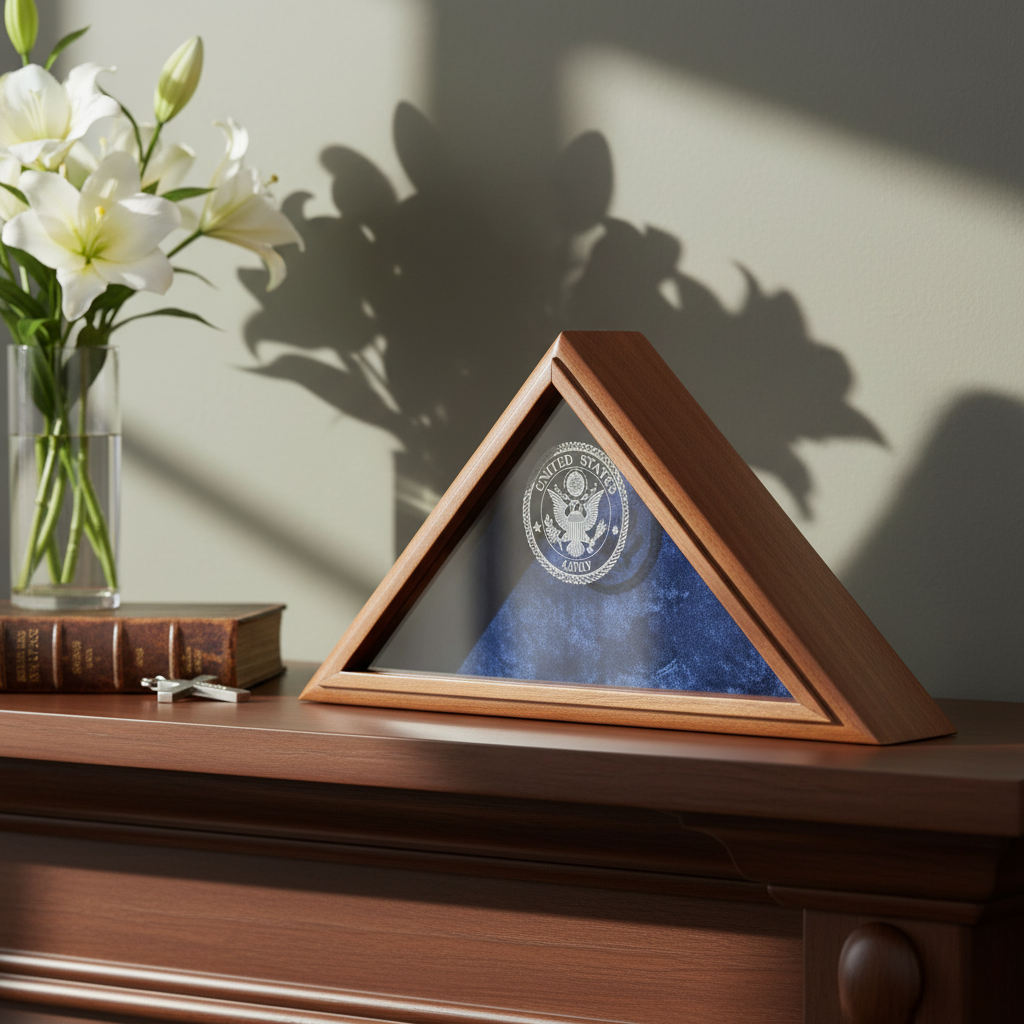 Army Flag Display Case, United States Army Flag Case - Mahogany Material.
