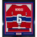 Framed Autographed/Signed Pierre Mondou "3 Cups 77-78-79" 35x39 Montreal Red Hockey Jersey JSA COA