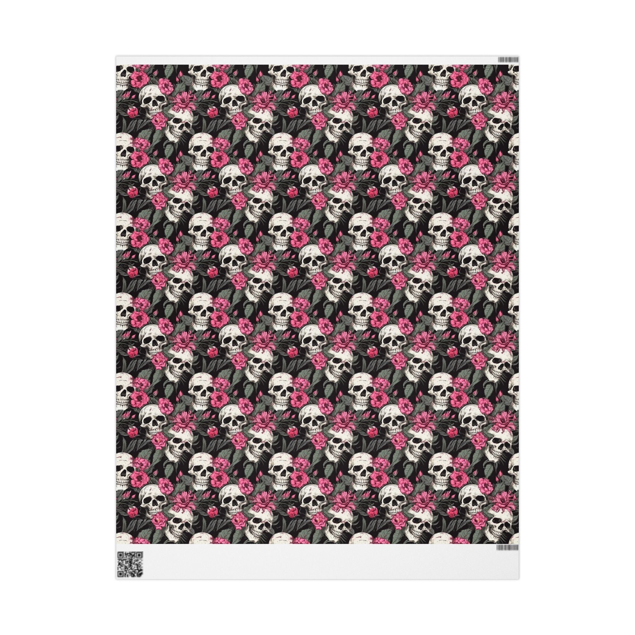 Pink Flowers and Skulls Gift Wrap