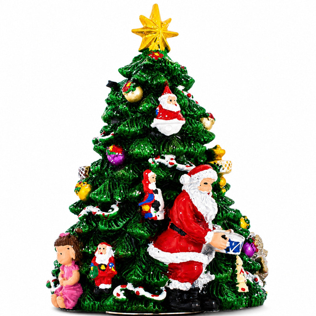 Santa Christmas Tree Musical Figurine with Spinning Motion with Star Topper