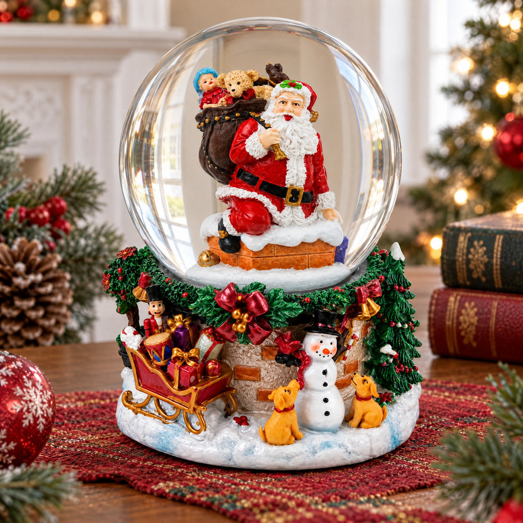 Santa's Chimney Adventure Musical Water Snow Globe