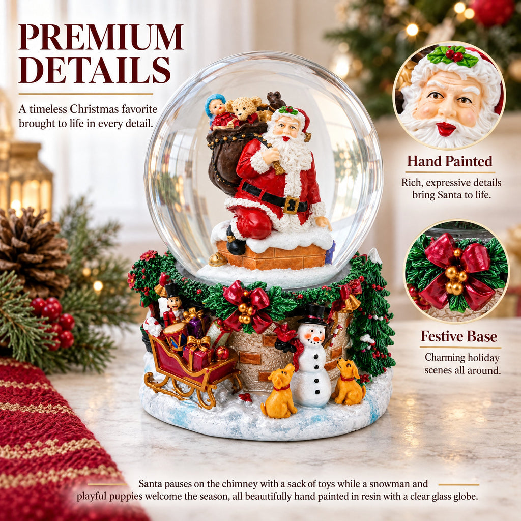 Santa's Chimney Adventure Musical Water Snow Globe