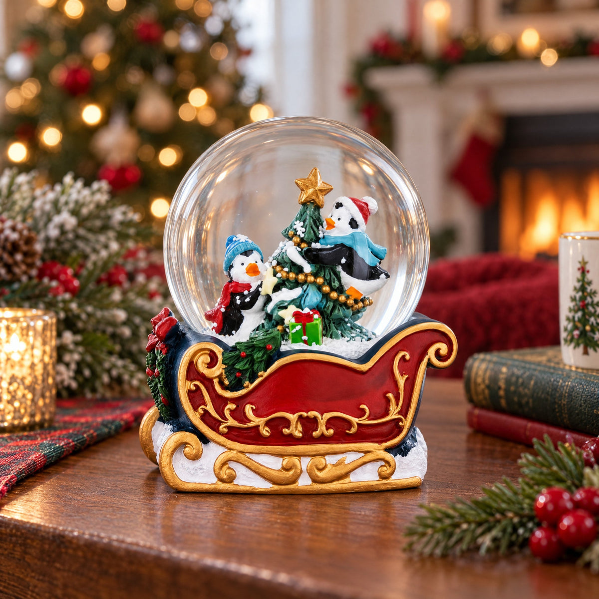 Penguin Sleigh Ride Mini Water Snow Globe
