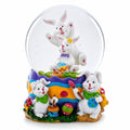 Spring Easter Egg Painting Rabbits Music Box Snow Globe 6 Inches Tall